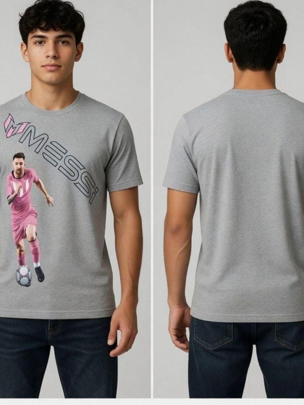 Messi Collection Lionel Messi Graphic T-Shirt Gray Size L